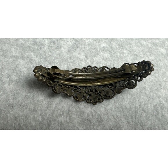 Antique Amber Tone Rhinestone Hair Barrette Jeweled Filigree Clip 4" Long - Picture 3 of 6